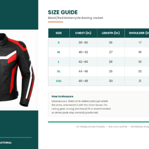 size guide racing jacket