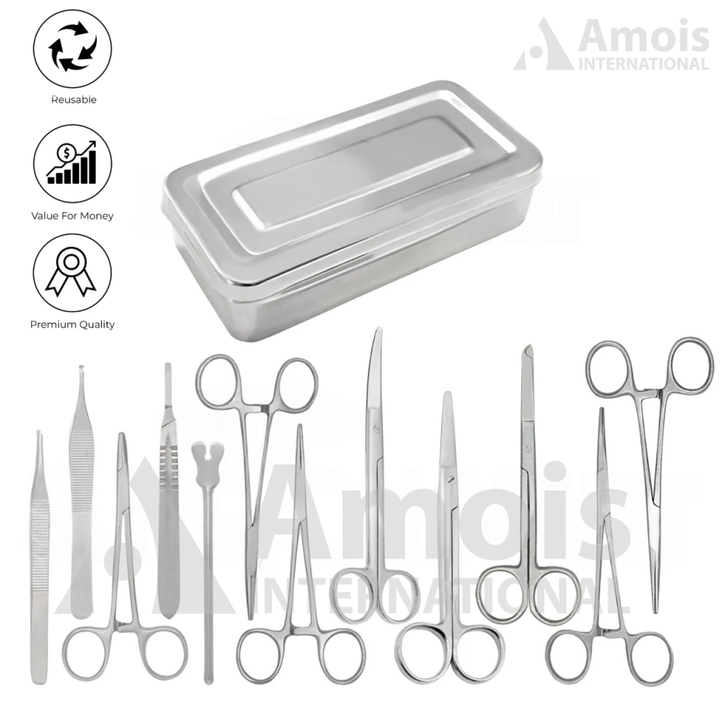 set of 13 pcs basic minor surgery kit with sterilizing stainless steel box