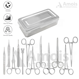 set of 13 pcs basic minor surgery kit with sterilizing stainless steel box